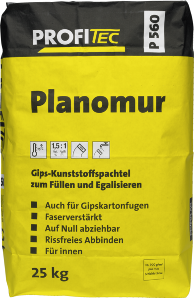 Gebinde P560 Planomur | Kunststoffvergüteter, faserverstärkter Gipsspachtel